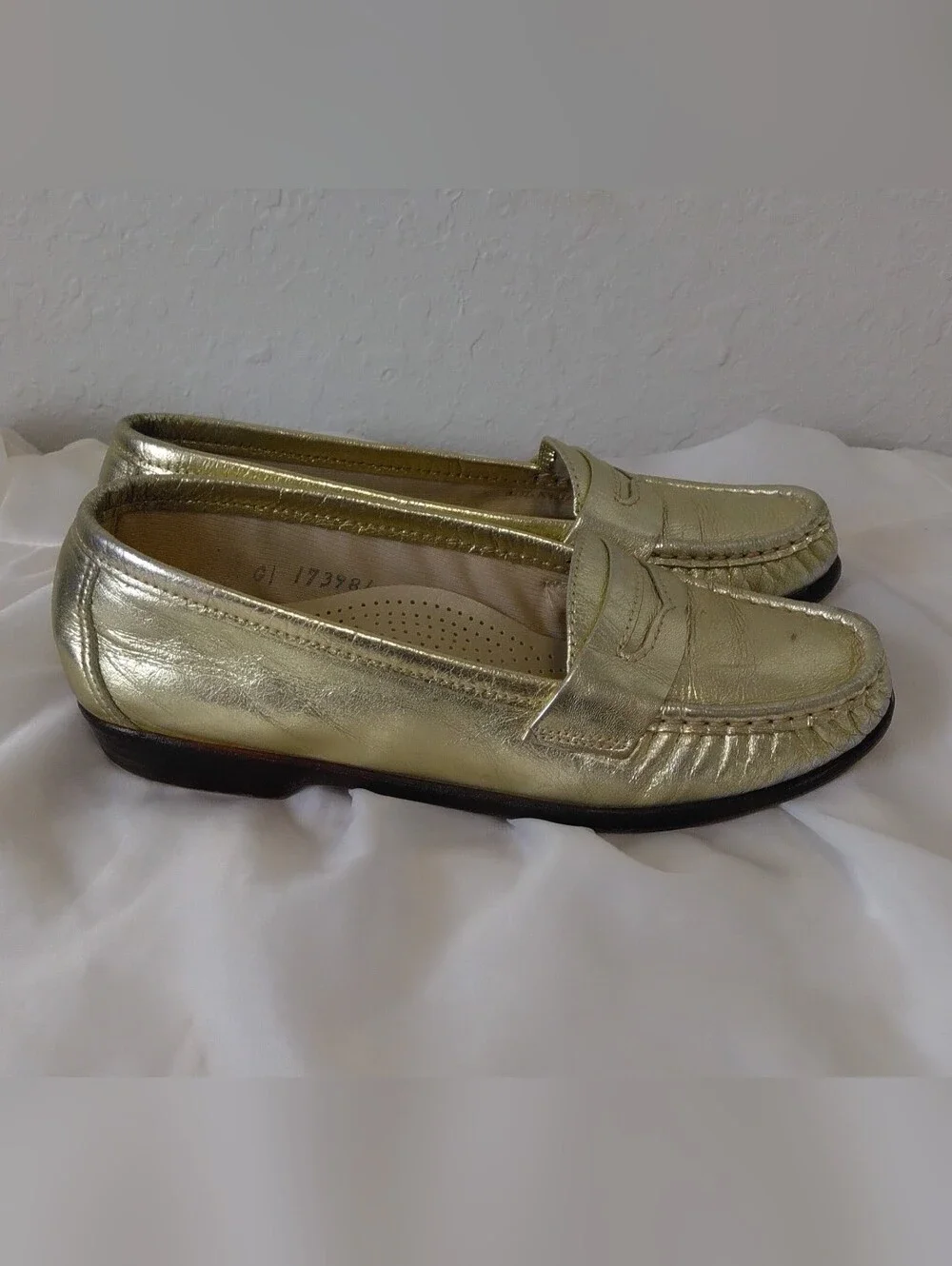 SAS Women's Metallic Gold Perforated Slip-On Flat